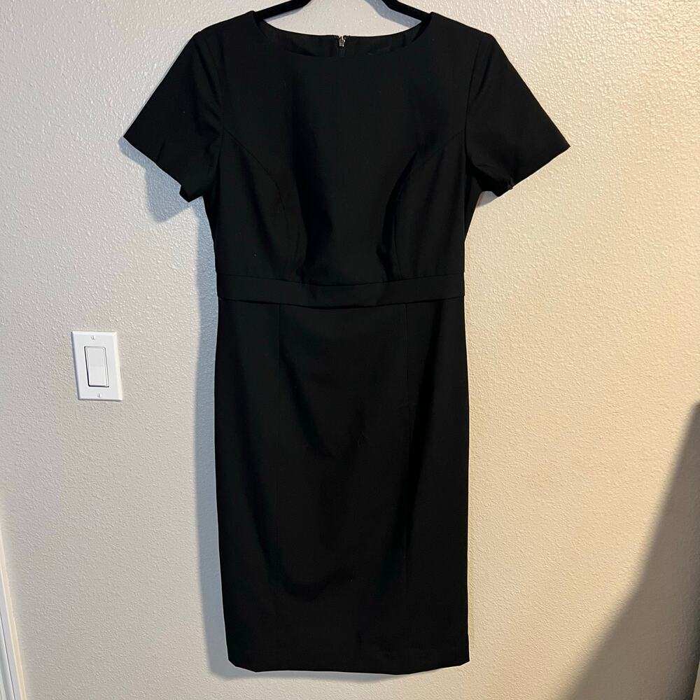 Twinhill Black Short Sleeve Shift Dress Wool Blend Size 2 Work Wear Business